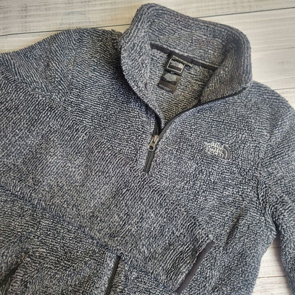 North Face Jacket Womens Small Dark Gray Fleece‎ Teddy Fuzzy  Sweater Full Zip